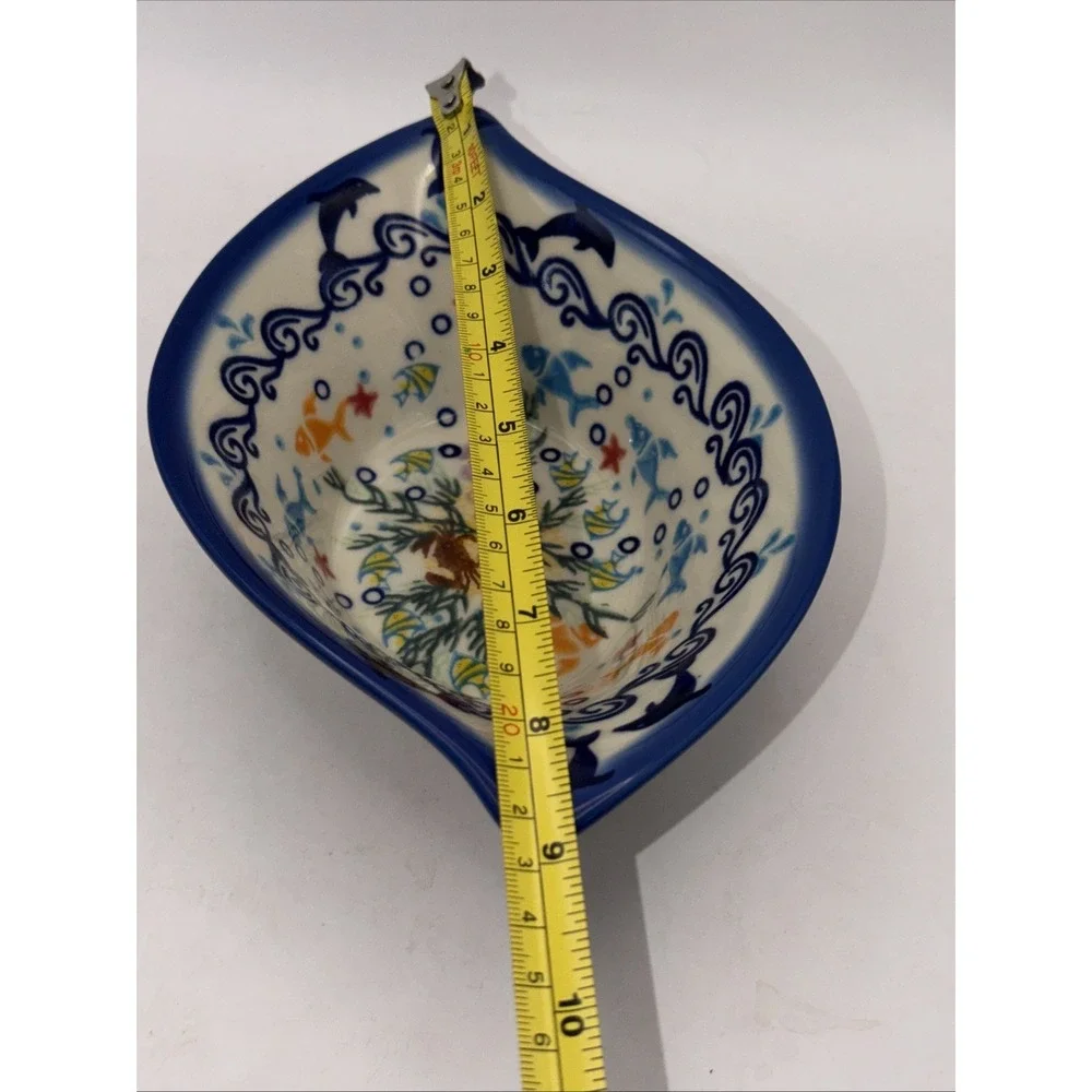 Boleslawiec Polish Pottery Bowl Marine Hand Made UNIKAT Green & Blue Poland